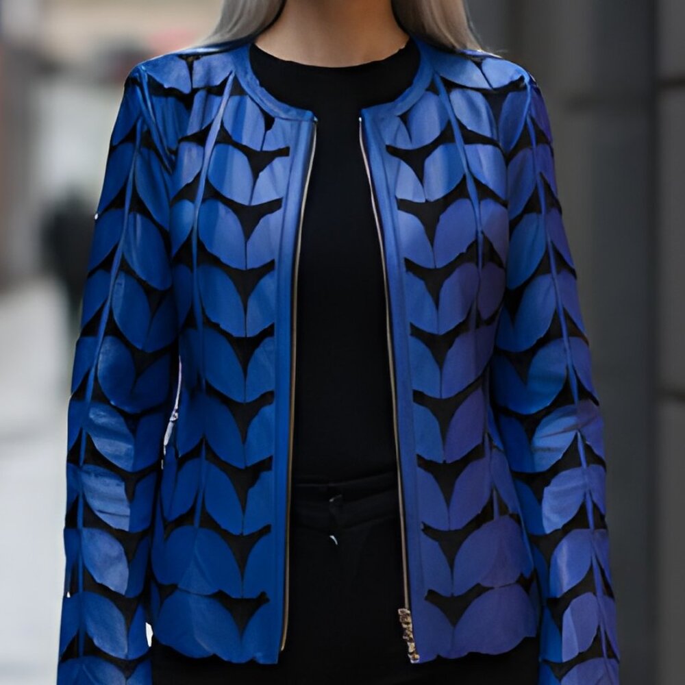 Jacket for Women Sheer Blouse Top Shirt Outfit Handmade Light Leather Leaf Patte